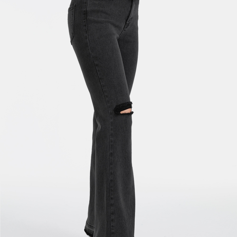 BAYEAS Full Size High Waist Distressed Raw Hem Flare Jeans